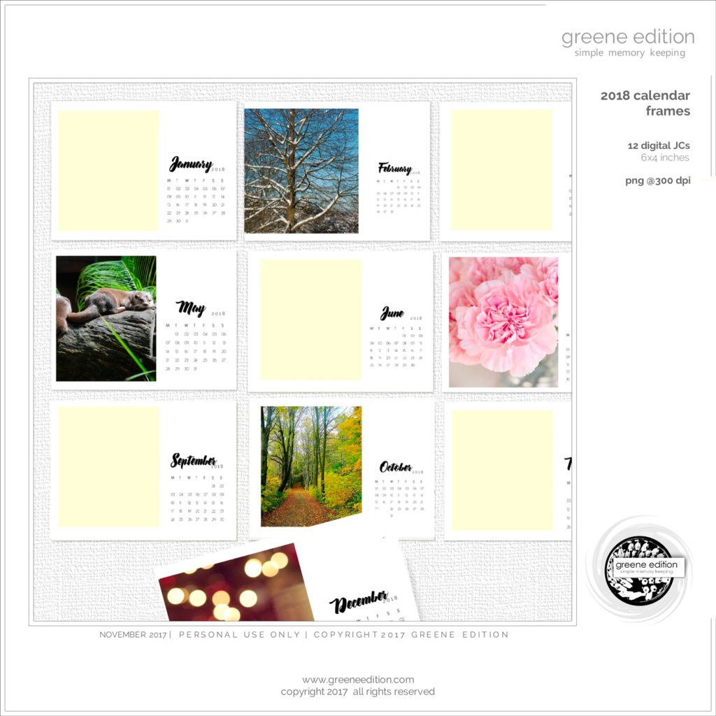 2018 calendar frames freebie copyright 2017 greene edition