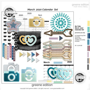 March 2020 Calendar Kit, My Tribe Mini Kit, greene edition, copyright 2020 greeneedition.com